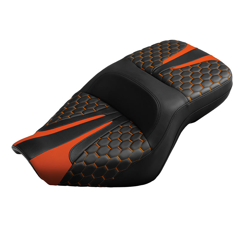 C.C. Rider BMW R18B R18 Transcontinental One Piece Seat Rider Passenger Seat Pillion Cushion Orange Honeycomb Stitching, 2020-2024