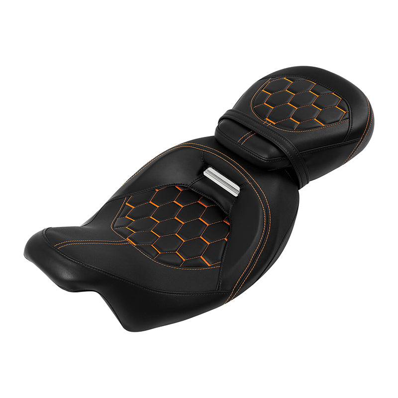 C.C. RIDER Touring Seat Two Piece 2 Up Seat Low Profile Driver Passenger Seat Rubicon For Road Glide Street Glide Road King, 2009-2023