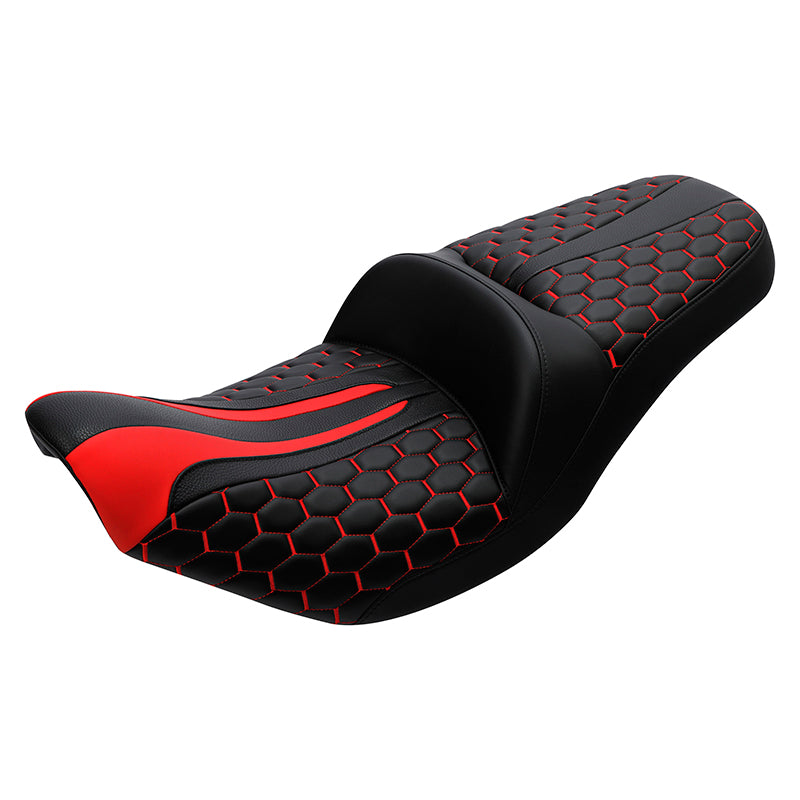C.C. RIDER Indian Seat One Piece 2 Up Seat Red Honeycomb Stitching For Indian Chieftain Models, 2014-2025