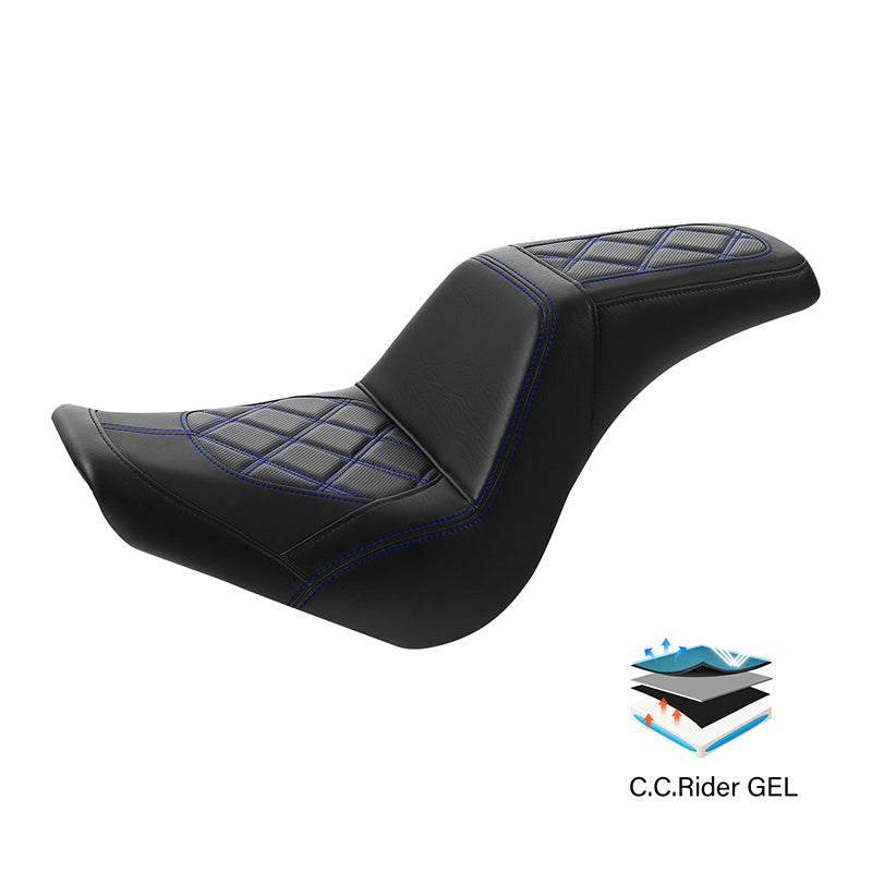 Gel Seat C.C. RIDER Softail Step Up Seat 2 Up Seat Diamond Stitching For Softail Street Bob FXBB Standard FXST Models 2018-2025