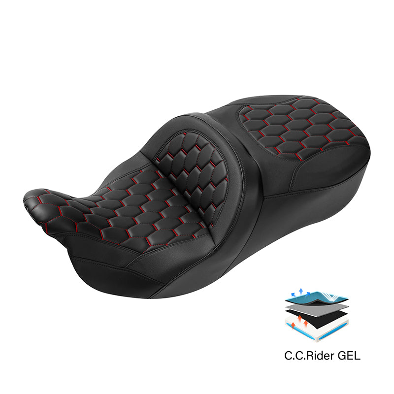 C.C. RIDER Touring Seat 2 Up Seat Driver Passenger Seat With Backrest For Harley CVO Road Glide Electra Glide Street Glide Road King, 2009-2023