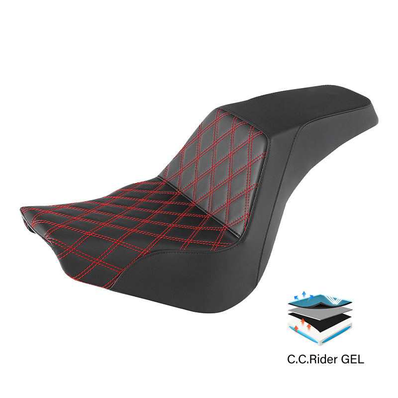 Gel Seat C.C. RIDER Softail Seat 2 up Seat Step Up Lattice Stitching For Softail Standard Street Bob FXBB Standard FXST, 2018-2025