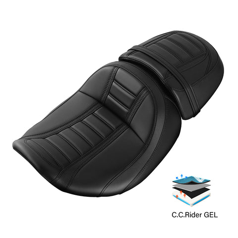 Gel Seat C.C. RIDER Touring Seat Two Piece 2 Up Seat Driver Solo Seat Passenger Seat Black Stitching For CVO Road Glide CVO Street Glide, 2023-2025