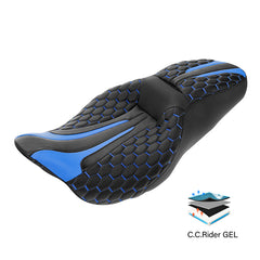 Gel Seat C.C. RIDER Touring Seat 2 up Seat Driver Passenger Seat For Harley Touring Street Glide Road Glide Electra Glide Honeycomb Stitiching, 2008-2023