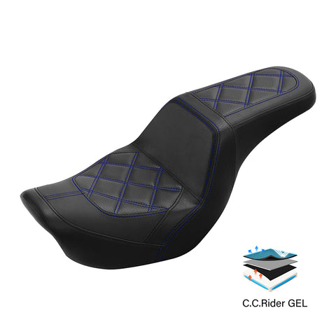 C.C. RIDER Dyna Step Up Seat 2 up Seat Diamond Stitching For Dyna FXD/FXDWG Low Rider Fat Bob, 2006-2017