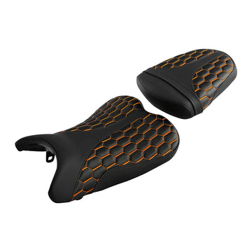 C.C. Rider Orange Honeycomb Stitch Front and Rear Seat for Suzuki GSX-R600 GSX-R750 2006-2007