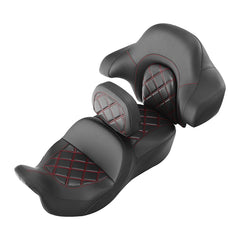 C.C. RIDER Touring Seat Driver Passenger Seat With Backrest For Harley CVO Road Glide Electra Glide Street Glide Road King, Black Red, 2014-2023