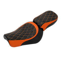 C.C.RIDER Sportster Two Pieces Two Up Orange Lattice Stiching Seat Passenger Seat For XL883N Models, 2016-2023