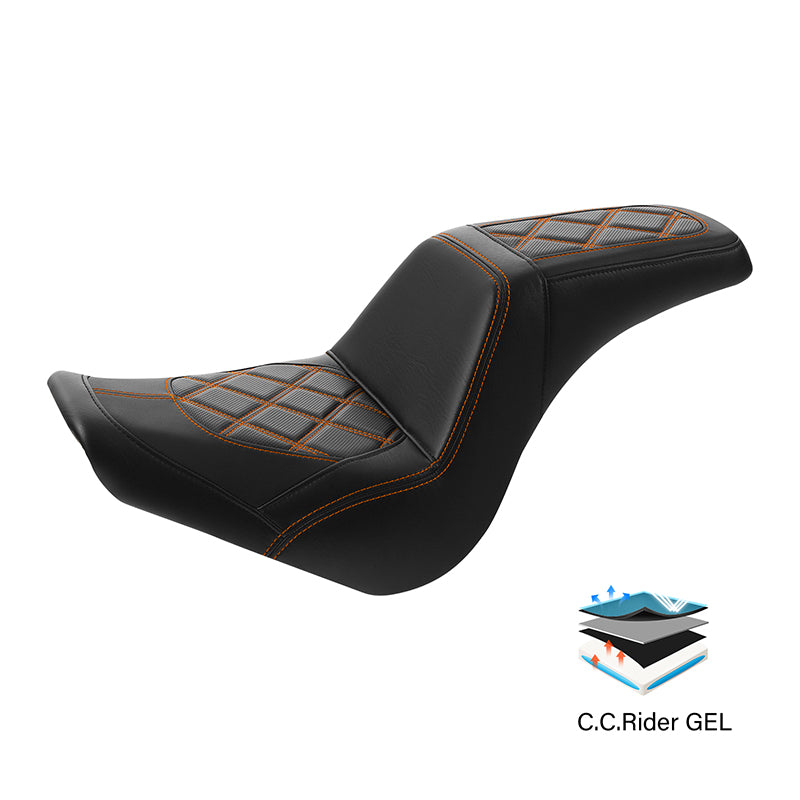 Gel Seat C.C. RIDER Softail Step Up Seat 2 Up Seat Diamond Stitching For Softail Street Bob FXBB Standard FXST Models 2018-2025