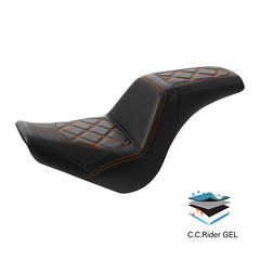 Gel Seat C.C. RIDER Softail Step Up Seat 2 Up Seat Diamond Stitching For Softail Street Bob FXBB Standard FXST Models 2018-2025