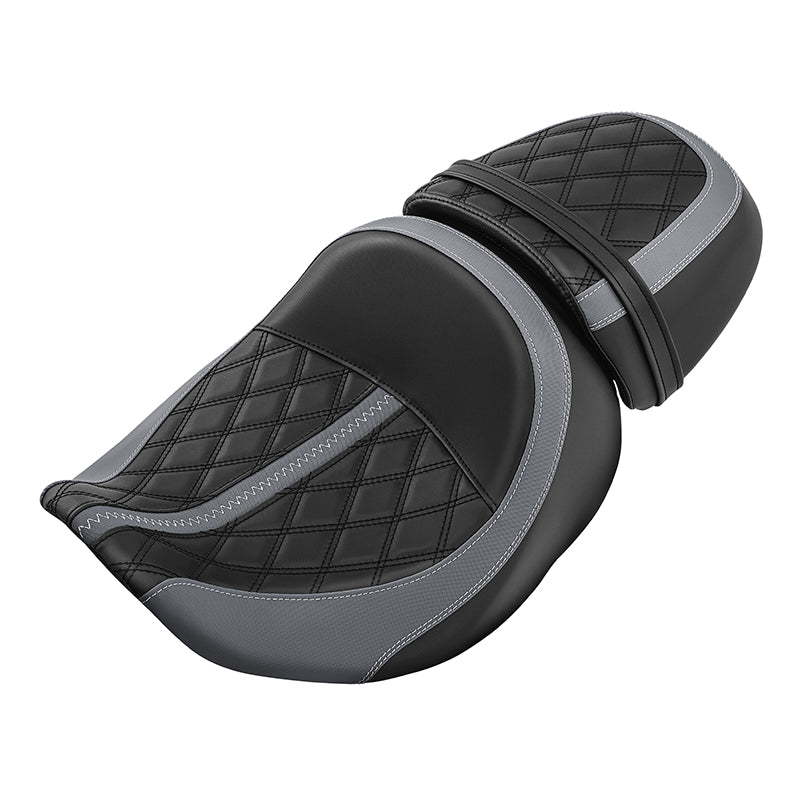 C.C. RIDER Touring Seat Two Piece 2 Up Seat Driver Solo Seat Passenger Seat Gray Stitching For CVO Road Glide CVO Street Glide, 2023-2025
