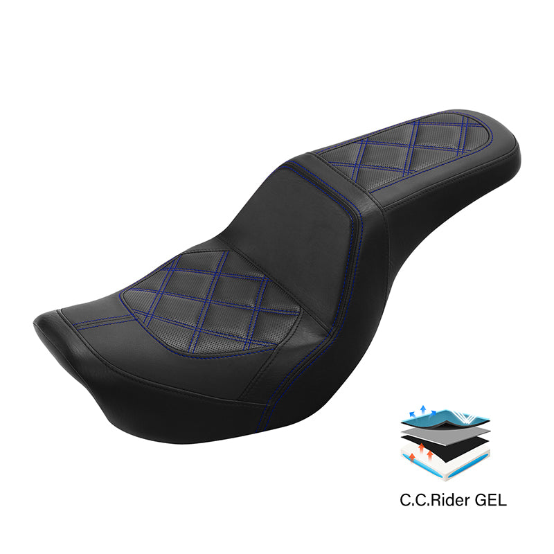 Gel Seat C.C. RIDER Dyna Step Up Seat 2 up Seat Diamond Stitching For Dyna Low Rider Fat Bob FXD/FXDWG, 2006-2017