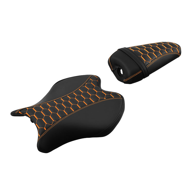 C.C. RIDER YZF R6 Front And Rear Seat Orange Honeycomb Stitiching For YAMAHA YZFR6, 2017-2022