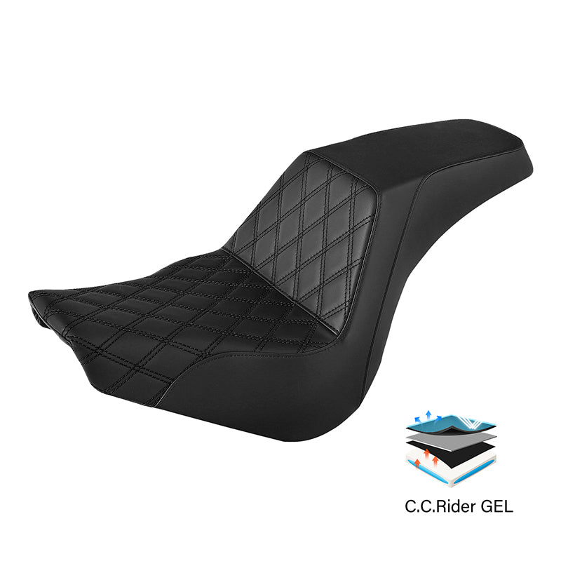 Gel Seat C.C. RIDER Softail Seat 2 up Seat Step Up Lattice Stitching For Softail Standard Street Bob FXBB Standard FXST, 2018-2025