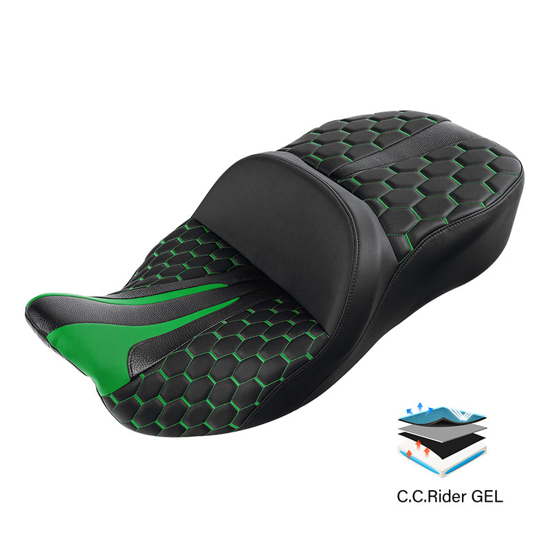 Gel Seat C.C. RIDER Touring Seat Driver Passenger Seat For Harley CVO Street Glide Road King Road Glide Electra Glide, 2009-2023