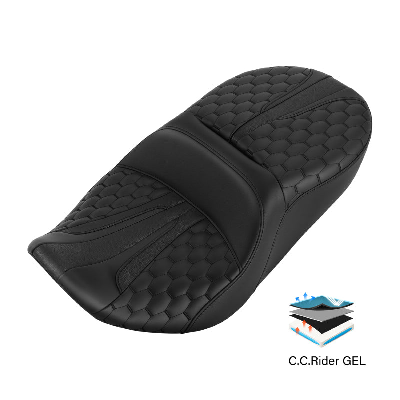 C.C. RIDER Touring Seat One Piece 2 Up Seat Driver Passenger Seat Honeycomb For Street Glide Road Glide, 2023-2025
