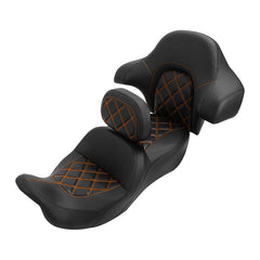 C.C. RIDER Touring Seat Driver Passenger Seat With Backrest For Harley CVO Road Glide Electra Glide Street Glide Road King, Black Red, 2014-2023