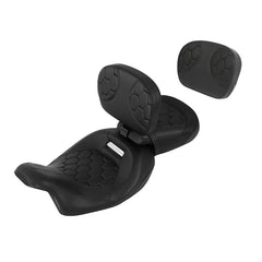 C.C. RIDER Touring Seat Two Piece Low Profile Driver Passenger Seat With Backrest For Road Glide Street Glide Road King, Black, 2009-2023