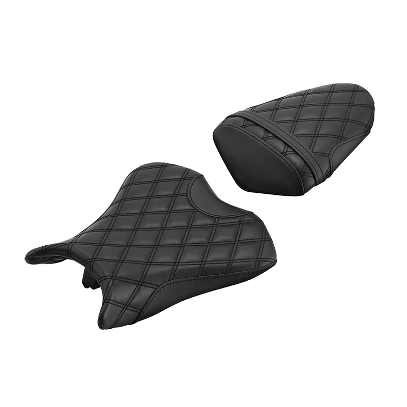 C.C. RIDER Ninja ZX6R ZX636 Front And Rear Seat For Kawasaki Black Lattice Stitch, 2009-2018