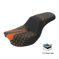 C.C. RIDER Dyna Step Up Seat 2 up Seat Honeycomb Stitching For Dyna Low Rider Fat Bob FXD/FXDWG, 2006-2017