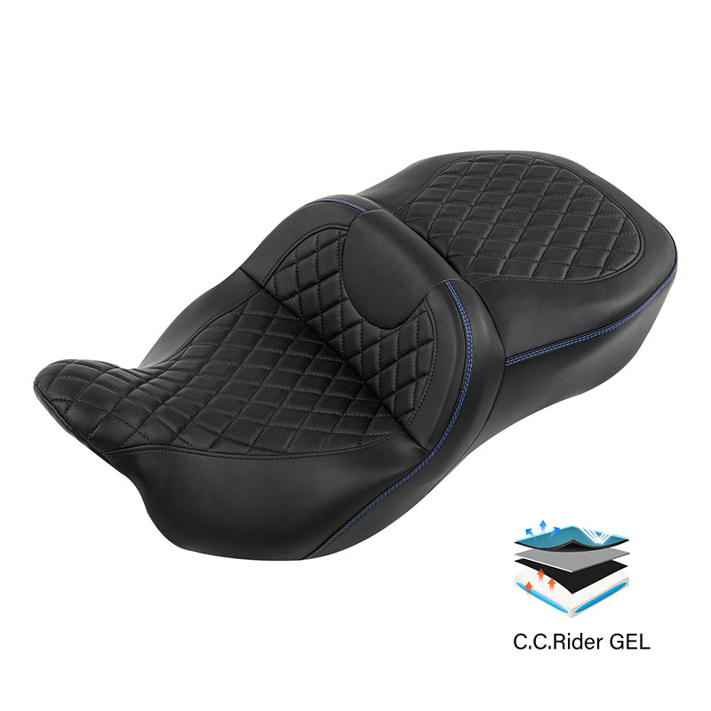 Gel Seat C.C. RIDER Touring Seat 2 Up Seat Driver Passenger Seat For Harley CVO Street Glide Road King Road Glide Electra Glide, 2009-2023