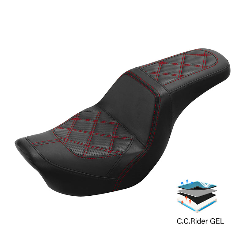 Gel Seat C.C. RIDER Dyna Step Up Seat 2 up Seat Diamond Stitching For Dyna Low Rider Fat Bob FXD/FXDWG, 2006-2017
