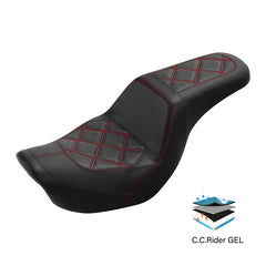 Gel Seat C.C. RIDER Dyna Step Up Seat 2 up Seat Diamond Stitching For Dyna Low Rider Fat Bob FXD/FXDWG, 2006-2017