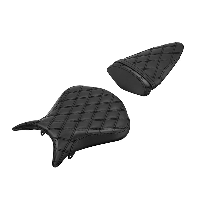 C.C. RIDER Ninja ZX6R Front And Rear Seat For Kawasaki Black Diamond Stitch, 2007-2008