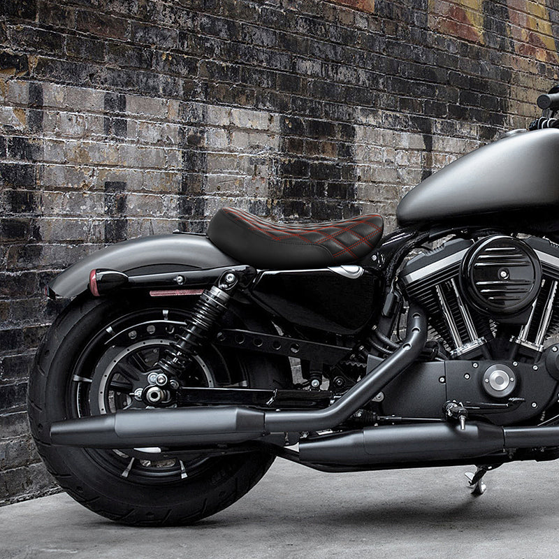 C.C.RIDER Sportster Seat Front Solo Seat Driver Rider Cushion Red Diamond Stitching, 2010-2023 XL models