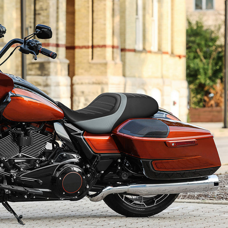 C.C. RIDER Touring Seat One Piece 2 Up Seat Driver Passenger Seat Black Carbon Fiber Stitching For Street Glide Road Glide, 2023-2025