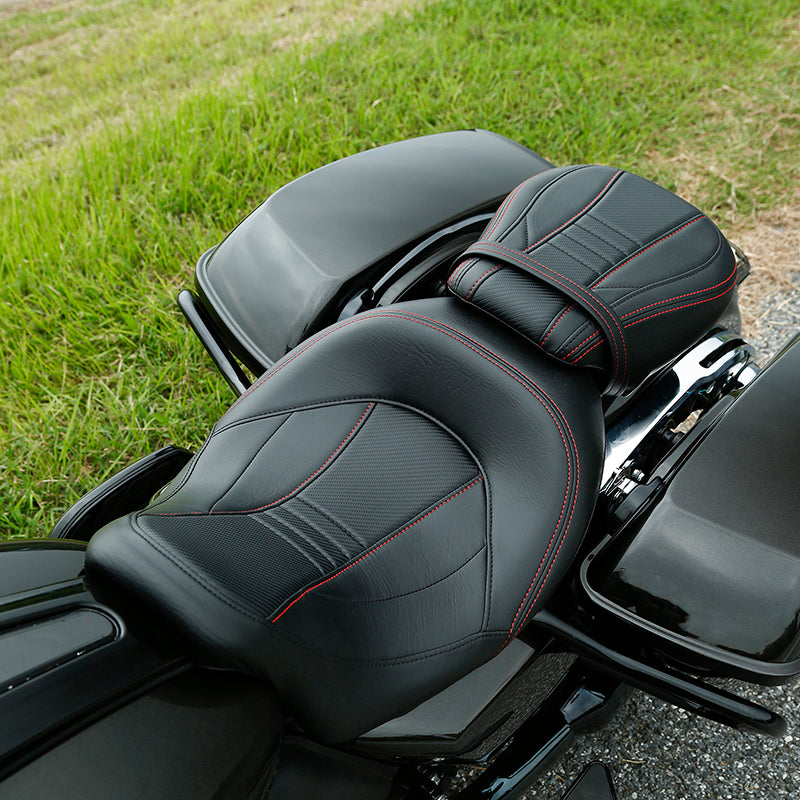 C.C. RIDER Touring Seat Two Piece 2 Up Seat Low Profile Driver Passenger Seat Bulllet For Road Glide Street Glide Road King, 2009-2023