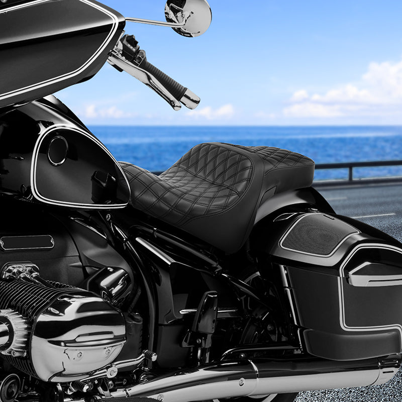 C.C. Rider BMW R18B R18 Transcontinental One Piece Seat Rider Passenger Low Profile Seat Pillion Cushion Black Lattice, 2020-2024