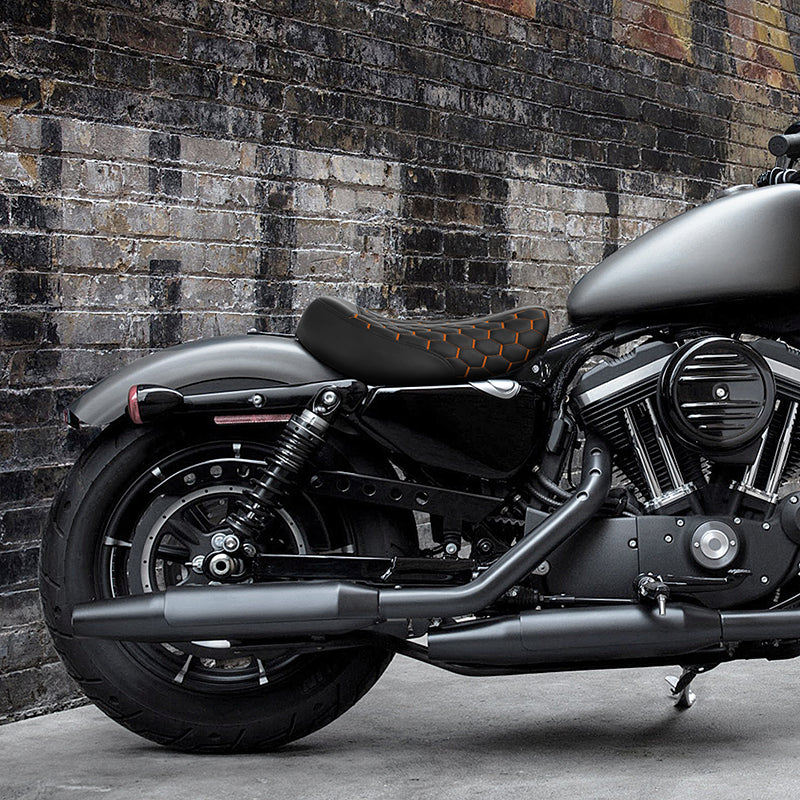 C.C.RIDER Sportster Seat Front Solo Seat Driver Rider Cushion Orange Honeycomb Stitching, 2010-2023 XL models