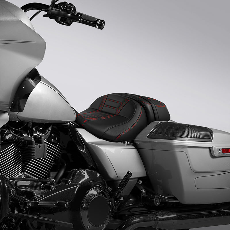 C.C. RIDER Touring Seat Two Piece 2 Up Seat Driver Solo Seat Passenger Seat Red Stitching For CVO Street Glide CVO Road Glide, 2023-2025