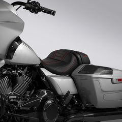 C.C. RIDER Touring Seat Two Piece 2 Up Seat Driver Solo Seat Passenger Seat Red Stitching For CVO Street Glide CVO Road Glide, 2023-2025