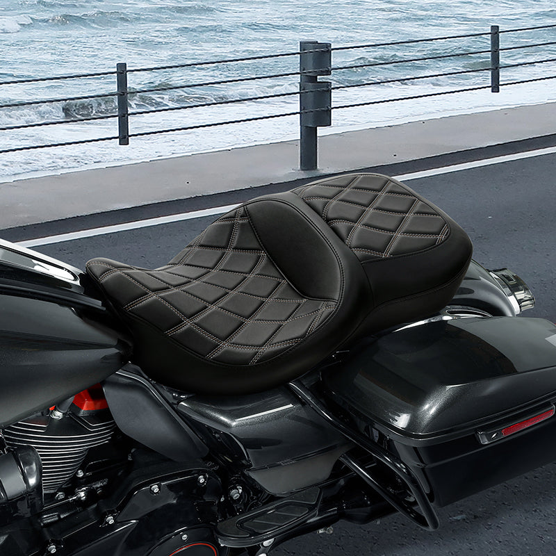 C.C. RIDER Touring Seat 2 Up Seat Driver Passenger Seat Double Roll For Harley CVO Road Glide Electra Glide Street Glide Road King, 2009-2023