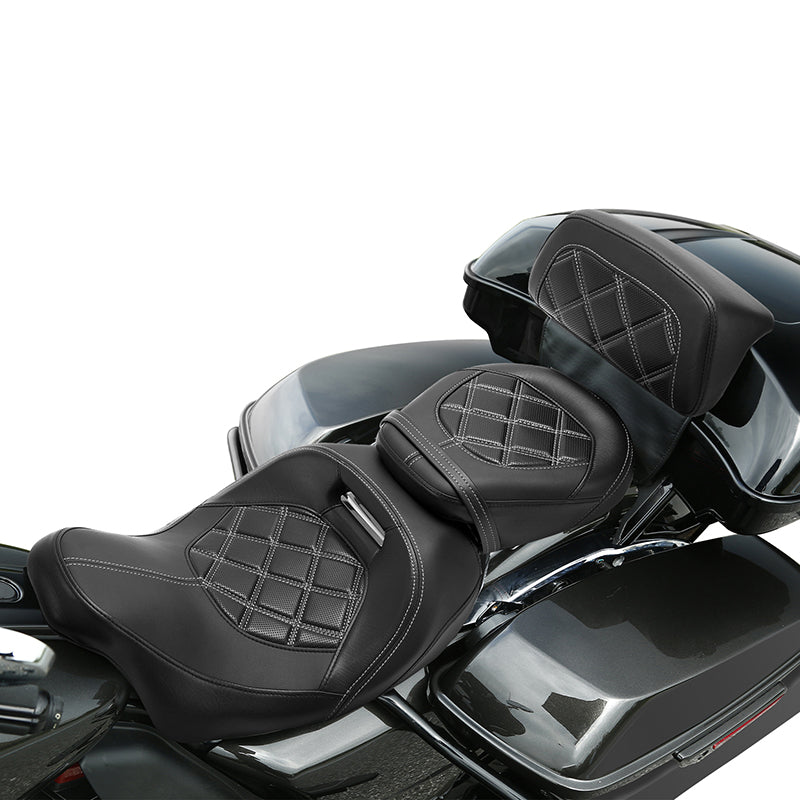 C.C. RIDER Razor Chopped Pack Trunk Backrest Passenger Backrest Pad Lattice Sititching For Harley Touring CVO Road Glide Street Glide Road King, 2014-2025