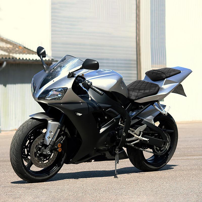 C.C. RIDER YZF R1 Front And Rear Seat For YAMAHA YZFR1 Black Lattice Stitching, 2002-2003