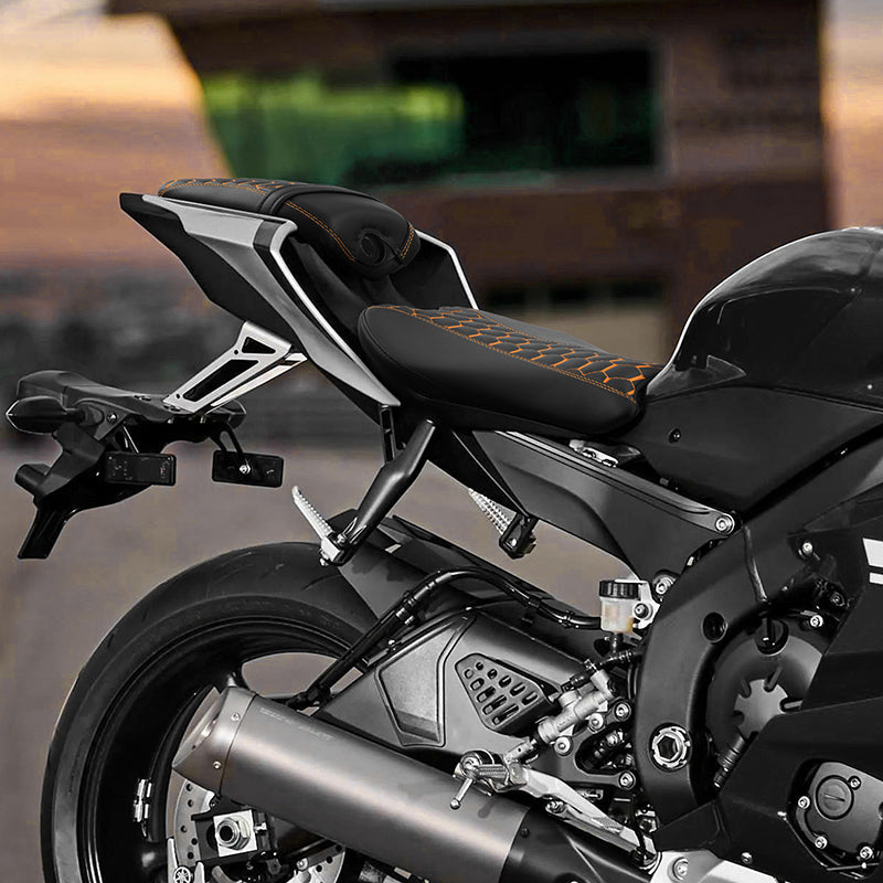 C.C. RIDER YZF R6 Front And Rear Seat Orange Honeycomb Stitiching For YAMAHA YZFR6, 2017-2022