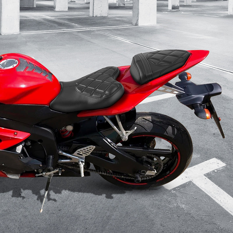 C.C. RIDER YZF R6  Front And Rear Seat Fit For YAMAHA R6 Black Diamond Stitching, 2006, 2007