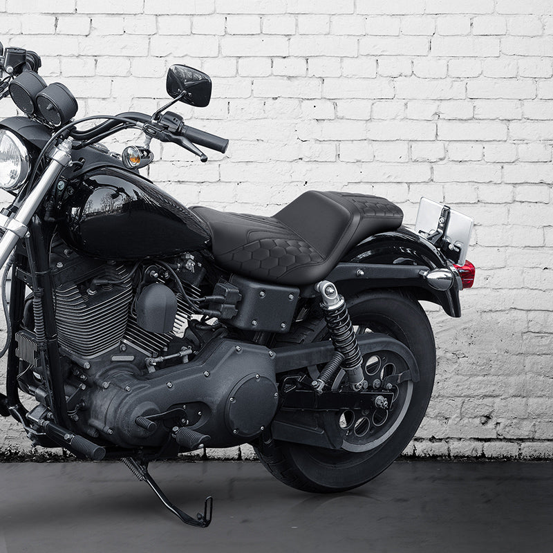 C.C. RIDER Dyna Step Up Seat 2 Up Seat Black Honeycomb Stitching For Dyna Wide Glide Super Glide, 1996-2003