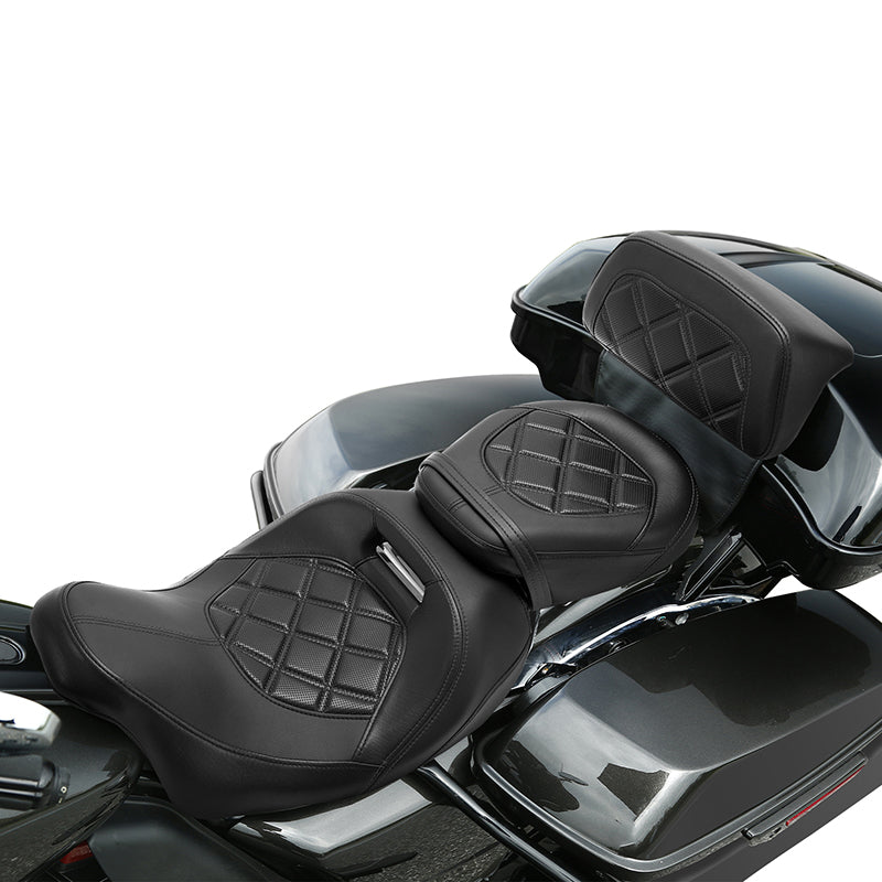 C.C. RIDER Razor Chopped Pack Trunk Backrest Passenger Backrest Pad Lattice Sititching For Harley Touring CVO Road Glide Street Glide Road King, 2014-2025
