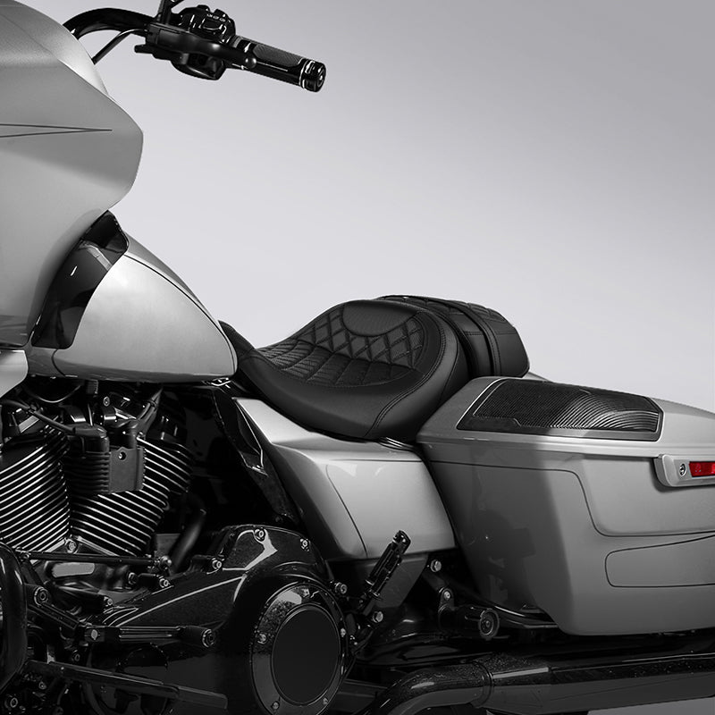 Gel Seat C.C. RIDER Touring Seat Two Piece 2 Up Seat Driver Solo Seat Passenger Seat Lattice Stitching For CVO Street Glide CVO Road Glide, 2023-2025