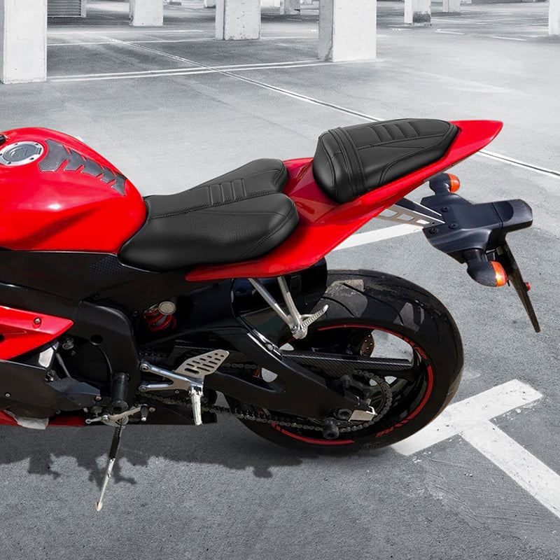 C.C. RIDER YZF R6  Front And Rear Seat Fit For YAMAHA R6 Black Carbon Fiber Stitching, 2006, 2007