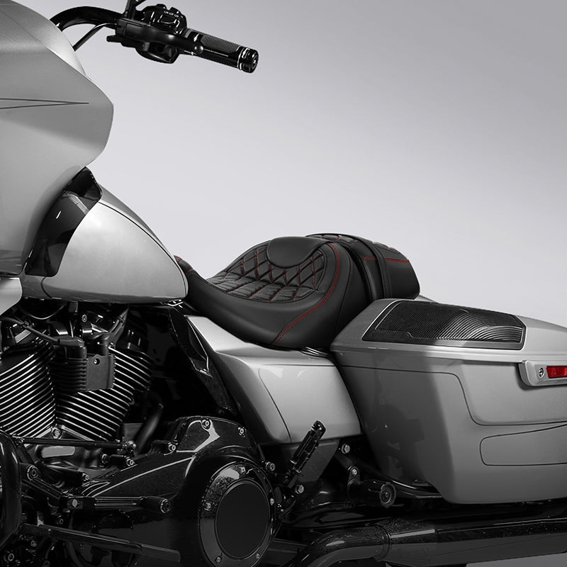 Gel Seat C.C. RIDER Touring Seat Two Piece 2 Up Seat Driver Solo Seat Passenger Seat Lattice Stitching For CVO Street Glide CVO Road Glide, 2023-2025