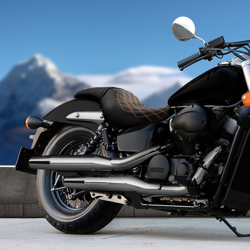 C.C. Rider Orange Lattice Stitching One Piece Seat for Honda Shadow Spirit (VT750C2) 2007-2015 & Shadow Phantom (VT750C2B) 2009-2024