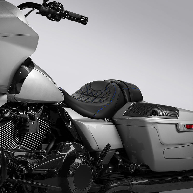 Gel Seat C.C. RIDER Touring Seat Two Piece 2 Up Seat Driver Solo Seat Passenger Seat Lattice Stitching For CVO Street Glide CVO Road Glide, 2023-2025