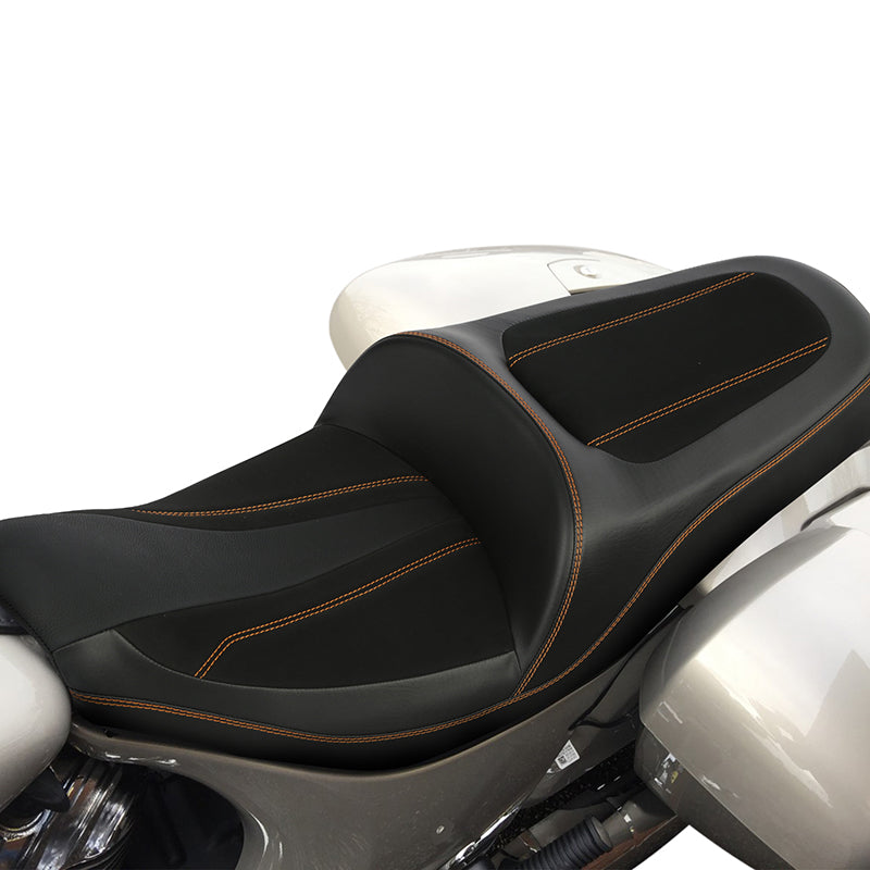 C.C. RIDER Indian Seat One Piece 2 Up Seat Orange Stitching Alcantara Seat For Indian Chieftain Models, 2014-2025
