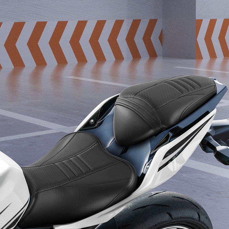 C.C. RIDER Ninja 400 Z400 Front And Rear Seat Fit For Kawasaki Ninja400 Black Carbon Fiber, 2018-2024