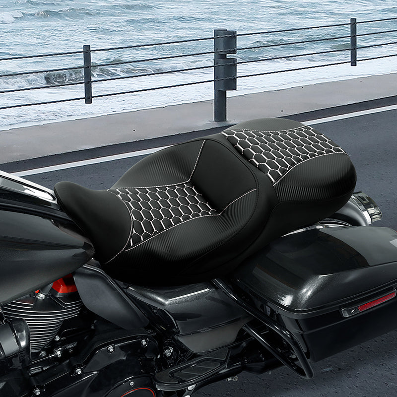 C.C. RIDER Touring Seat 2 Up Seat Driver Passenger Seat Homeycomb For Harley CVO Road Glide Electra Glide Street Glide Road King, 2009-2023